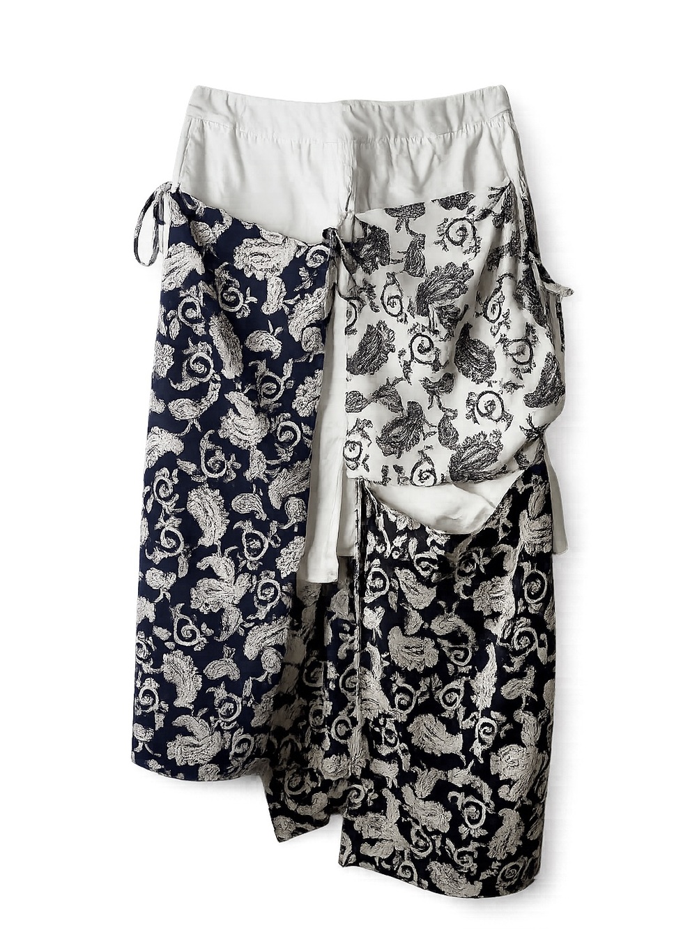 Rokh Deconstructed Patchwork Paisley Wrap Midi Skirt FR 38 US 6 Navy Ivory
